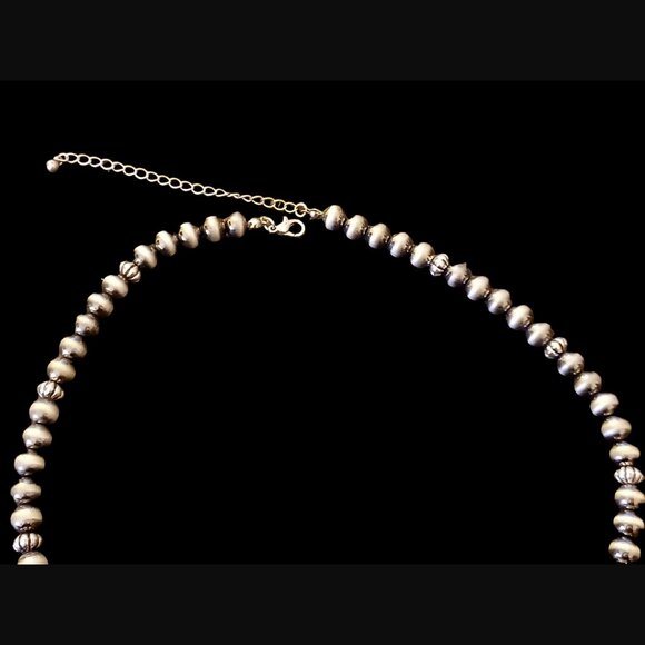 South West Style Squash Blossom Silver Tone Acrylic Beaded Necklace - Picture 3 of 6